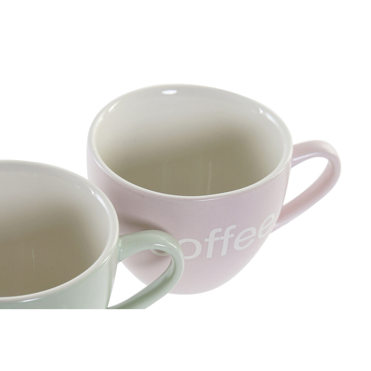 Set med 6 koppar och fat DKD Home Decor Blå Rosa Grön Stengods 150 ml - 2