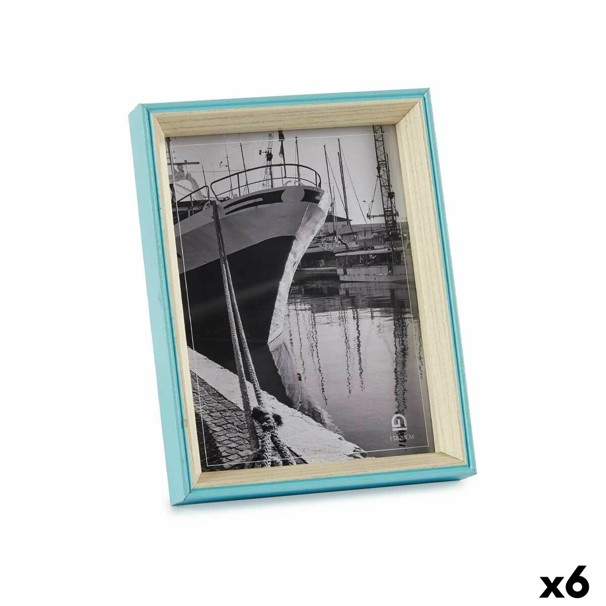 Fotoram Glas Blå Vit Trä MDF (3 x 22 x 17 cm) (6 antal)