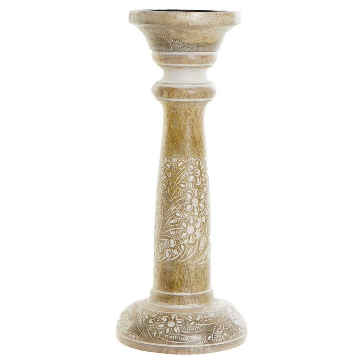 Kandelaber DKD Home Decor Vit Brun Metall Plast Mangoträ Blommig Indier 12,5 x 12,5 x 31 cm