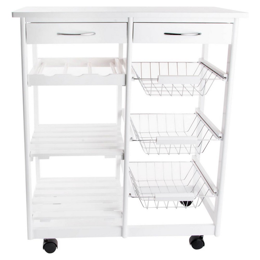 Grönsaksvagn DKD Home Decor 67 x 37 x 79 cm Svart Metall Vit Furu Med hjul Trä MDF