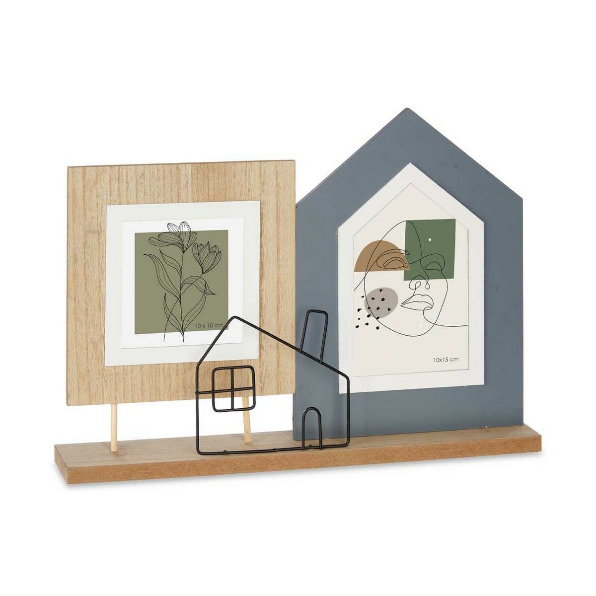 Fotoram 2 fotos Hus Svart Brun Trä MDF (36 x 26 x 6 cm) (6 antal) - 4