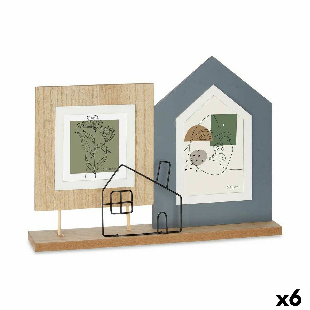 Fotoram 2 fotos Hus Svart Brun Trä MDF (36 x 26 x 6 cm) (6 antal)