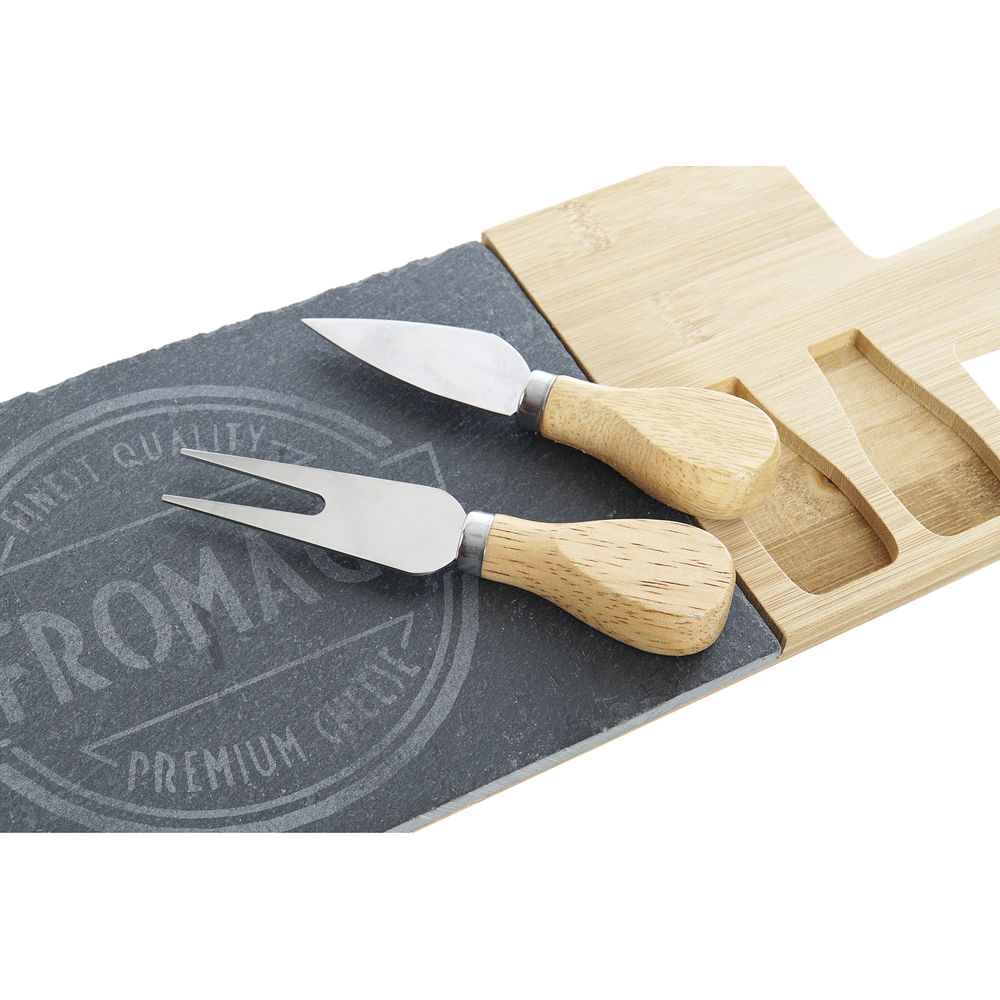Skärbräda DKD Home Decor Svart Naturell Bambu Skiffer 40 x 14 x 2 cm - 3