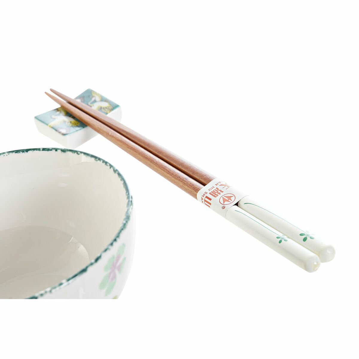 Sushiset DKD Home Decor 25 x 25 x 6,5 cm Porslin Trä Vit Grön Orientalisk (6 Delar) (25 x 25 x 6,5 cm) (6 pcs) - 5