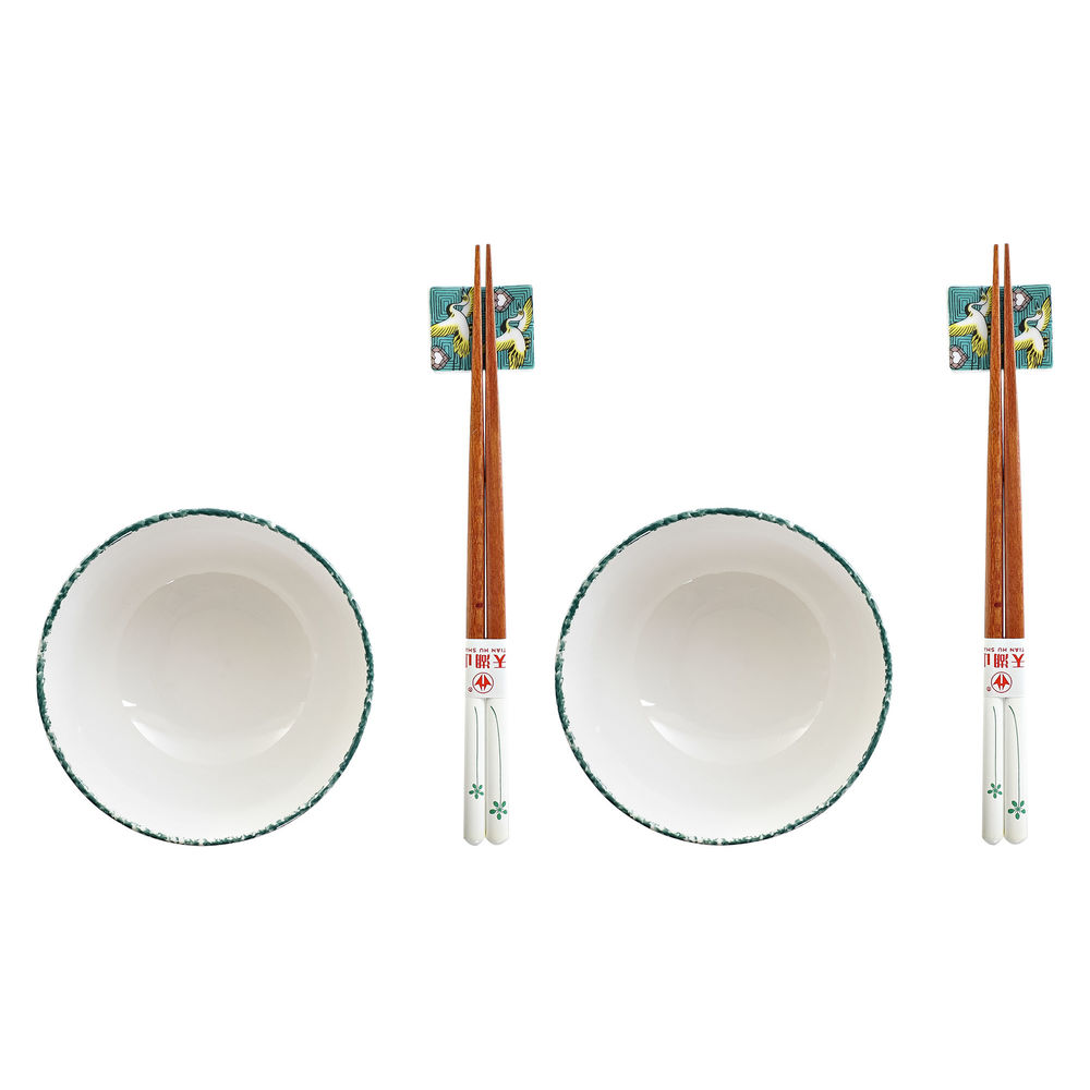 Sushiset DKD Home Decor 25 x 25 x 6,5 cm Porslin Trä Vit Grön Orientalisk (6 Delar) (25 x 25 x 6,5 cm) (6 pcs)