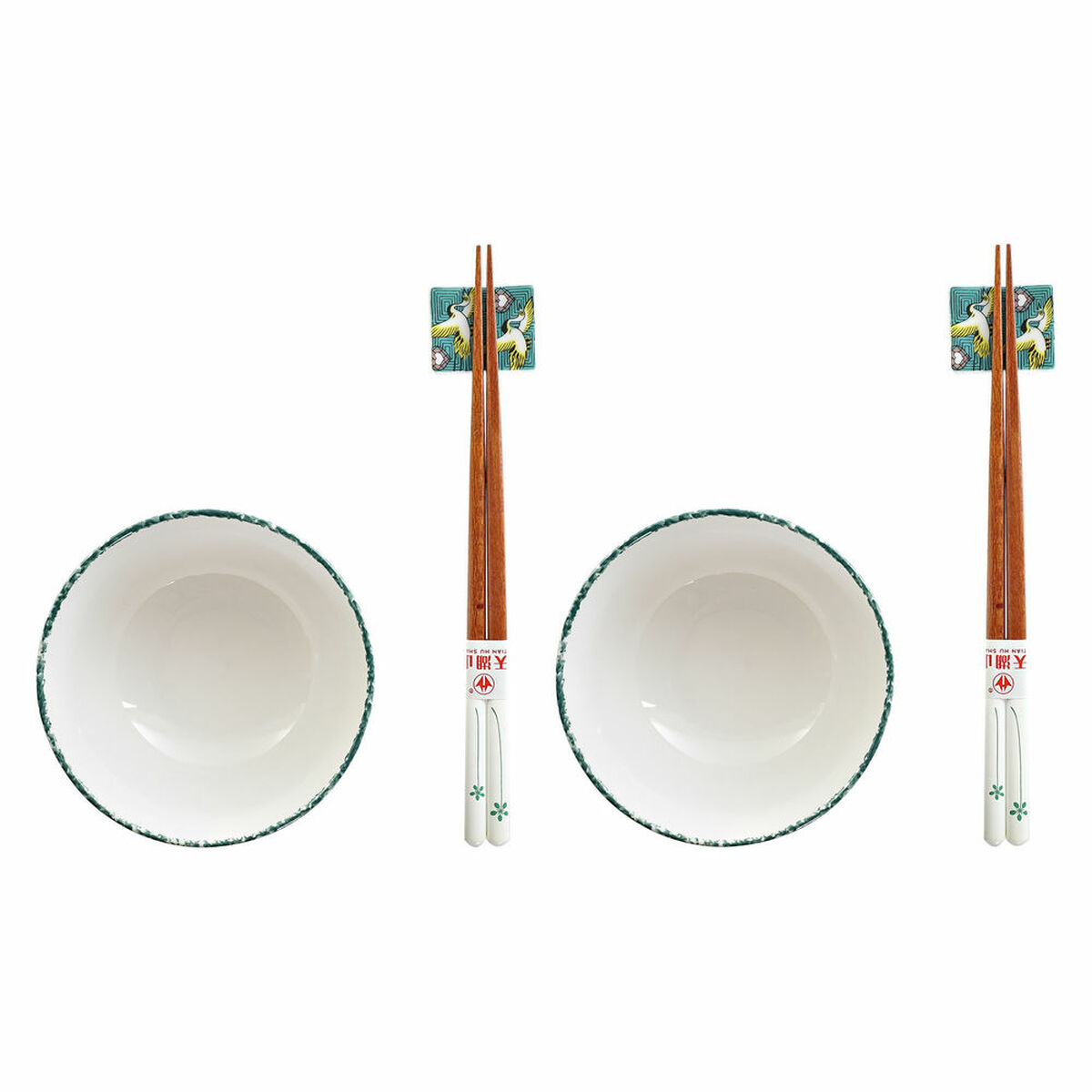 Sushiset DKD Home Decor 25 x 25 x 6,5 cm Porslin Trä Vit Grön Orientalisk (6 Delar) (25 x 25 x 6,5 cm) (6 pcs) - 4