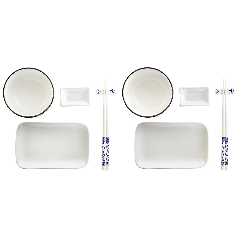 Sushiset DKD Home Decor 33,5 x 34,5 x 9 cm Porslin Vit Marinblå Orientalisk (33,5 x 34,5 x 9 cm)