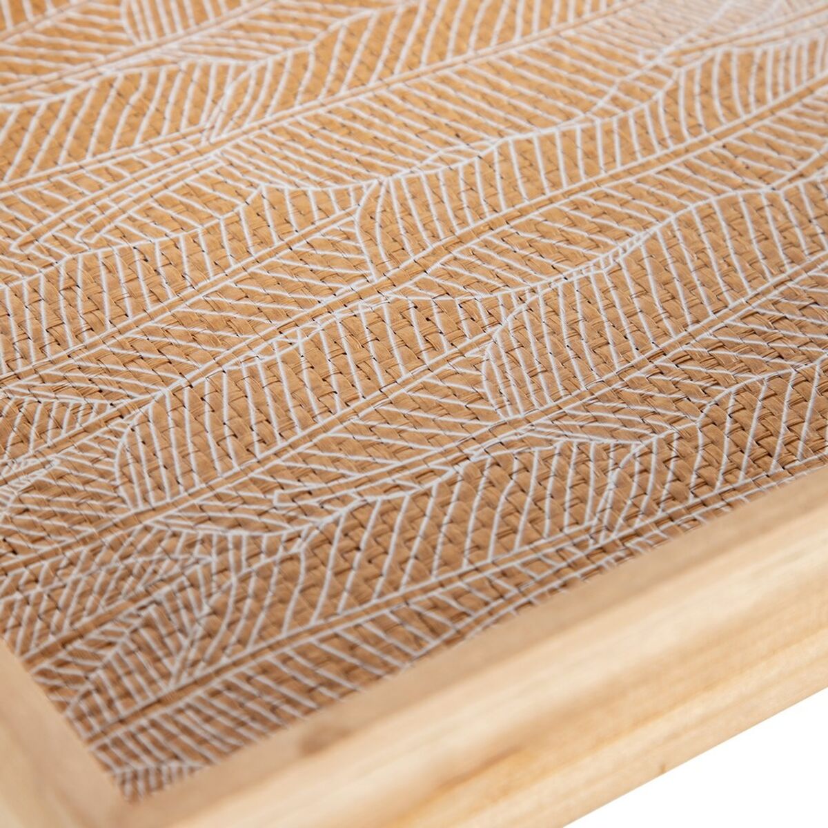 Snacksbricka 45 x 31 x 5 cm Blad Naturell Trä Rattan 3 Delar - 3