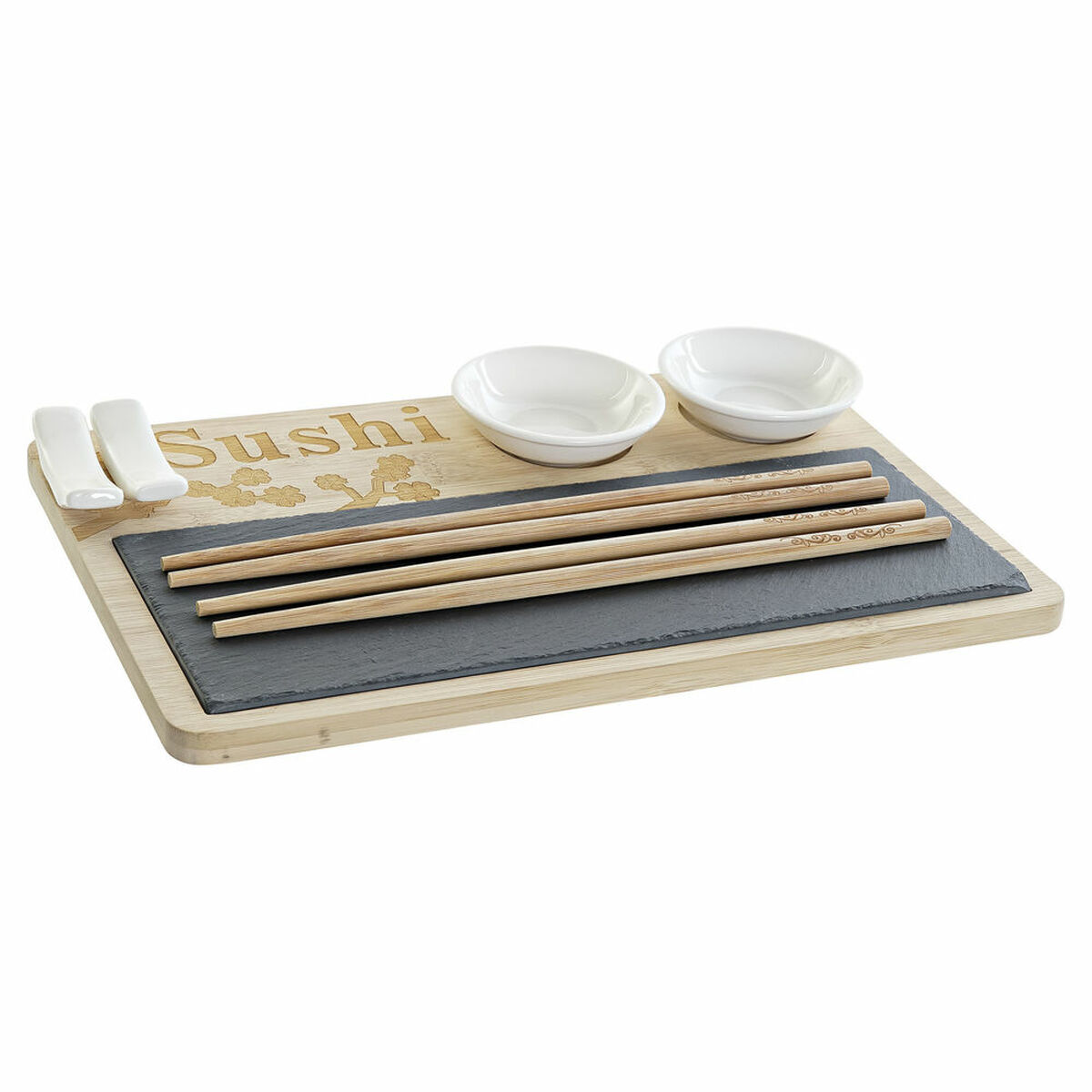 Sushiset DKD Home Decor PC-186227 Vit Svart Naturell Bambu Skiffer Modern Orientalisk 28,5 x 18,5 x 2,6 cm (9 Delar) (28,5 x 18, - 7