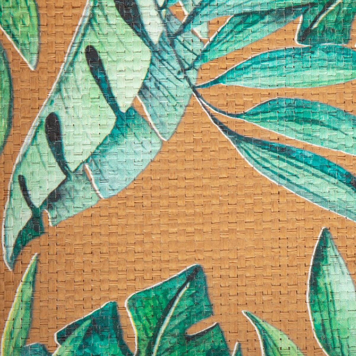 Snacksbricka 45 x 31 x 5 cm Blad Naturell Trä Rattan 3 Delar - 3
