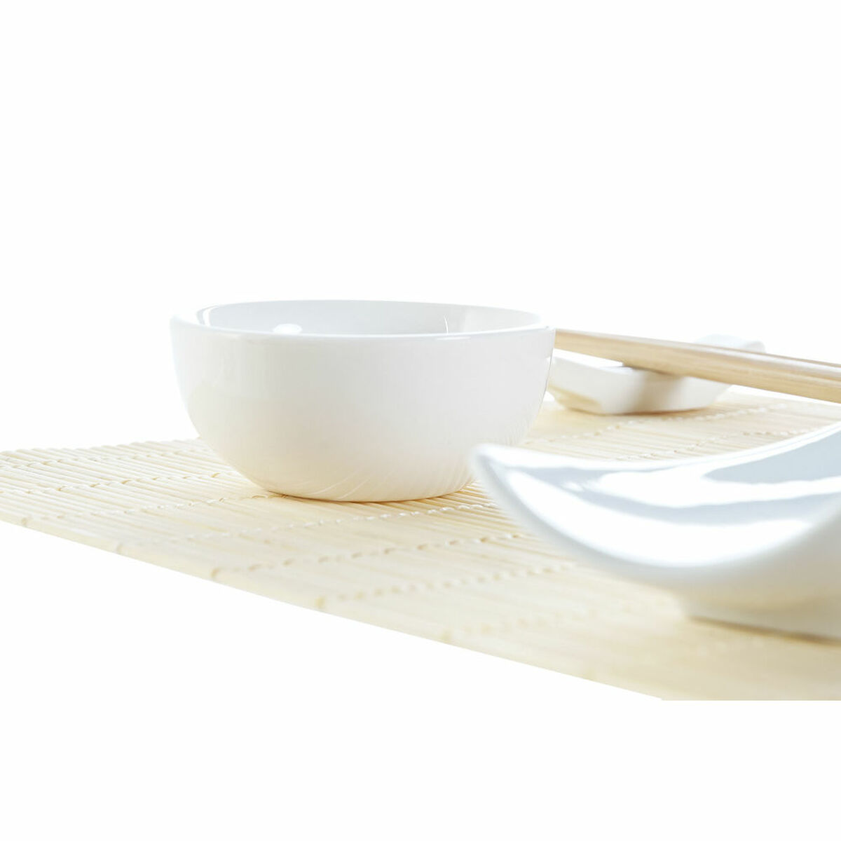 Sushiset DKD Home Decor Bambu Stengods Vit Naturell Orientalisk 28,5 x 19,5 x 3,3 cm (9 Delar) (28,5 x 19,5 x 3,3 cm) - 5
