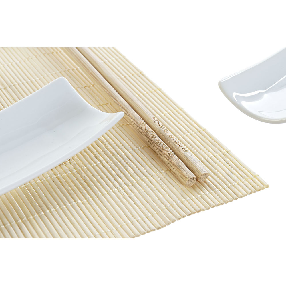 Sushiset DKD Home Decor Bambu Stengods Vit Naturell Orientalisk 28,5 x 19,5 x 3,3 cm (9 Delar) (28,5 x 19,5 x 3,3 cm) - 3