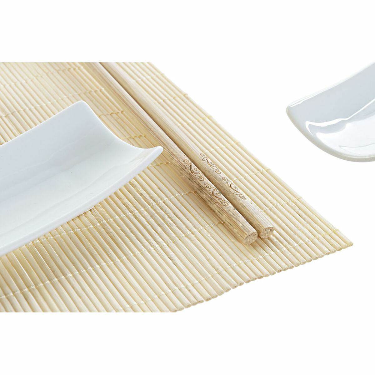 Sushiset DKD Home Decor Bambu Stengods Vit Naturell Orientalisk 28,5 x 19,5 x 3,3 cm (9 Delar) (28,5 x 19,5 x 3,3 cm) - 6