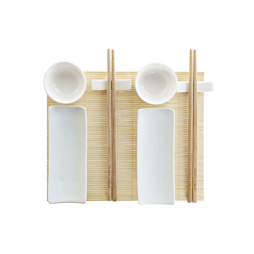 Sushiset DKD Home Decor Bambu Stengods Vit Naturell Orientalisk 28,5 x 19,5 x 3,3 cm (9 Delar) (28,5 x 19,5 x 3,3 cm)
