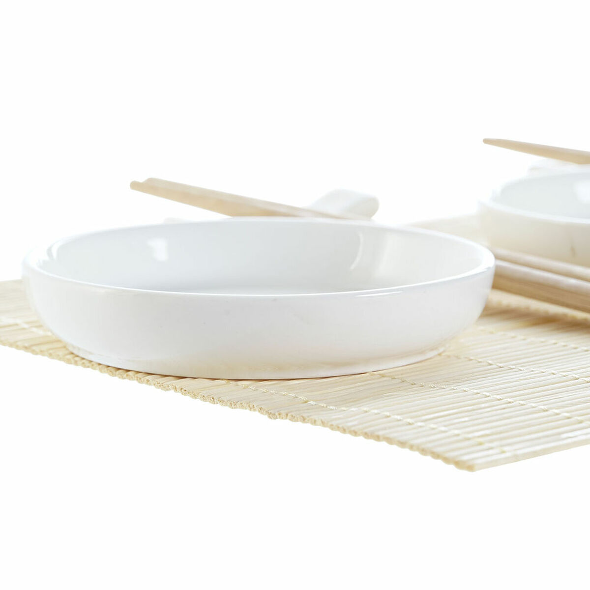 Sushiset DKD Home Decor Bambu Plast Stengods Vit Naturell Orientalisk 28,8 x 19,8 x 3 cm (7 Delar) (28,8 x 19,8 x 3 cm) - 5