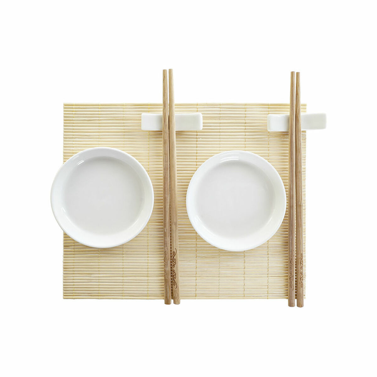 Sushiset DKD Home Decor Bambu Plast Stengods Vit Naturell Orientalisk 28,8 x 19,8 x 3 cm (7 Delar) (28,8 x 19,8 x 3 cm) - 4