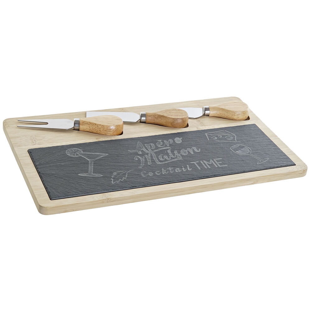 Skärbräda DKD Home Decor Svart Naturell Bambu Skiffer Rektangulär 33 x 19 x 2,4 cm