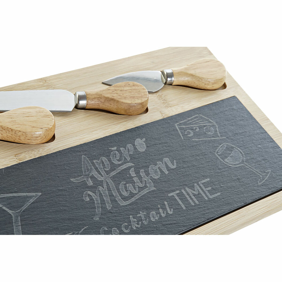 Skärbräda DKD Home Decor Svart Naturell Bambu Skiffer Rektangulär 33 x 19 x 2,4 cm - 6