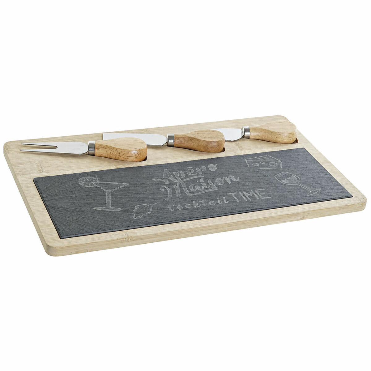 Skärbräda DKD Home Decor Svart Naturell Bambu Skiffer Rektangulär 33 x 19 x 2,4 cm - 4