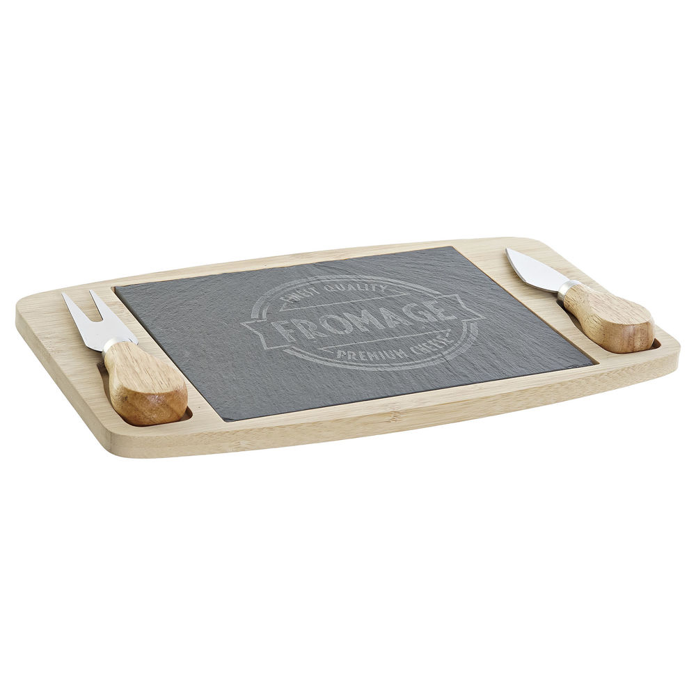 Skärbräda DKD Home Decor Svart Naturell Metall Bambu Plast Skiffer Rektangulär 28 x 17 x 2,3 cm