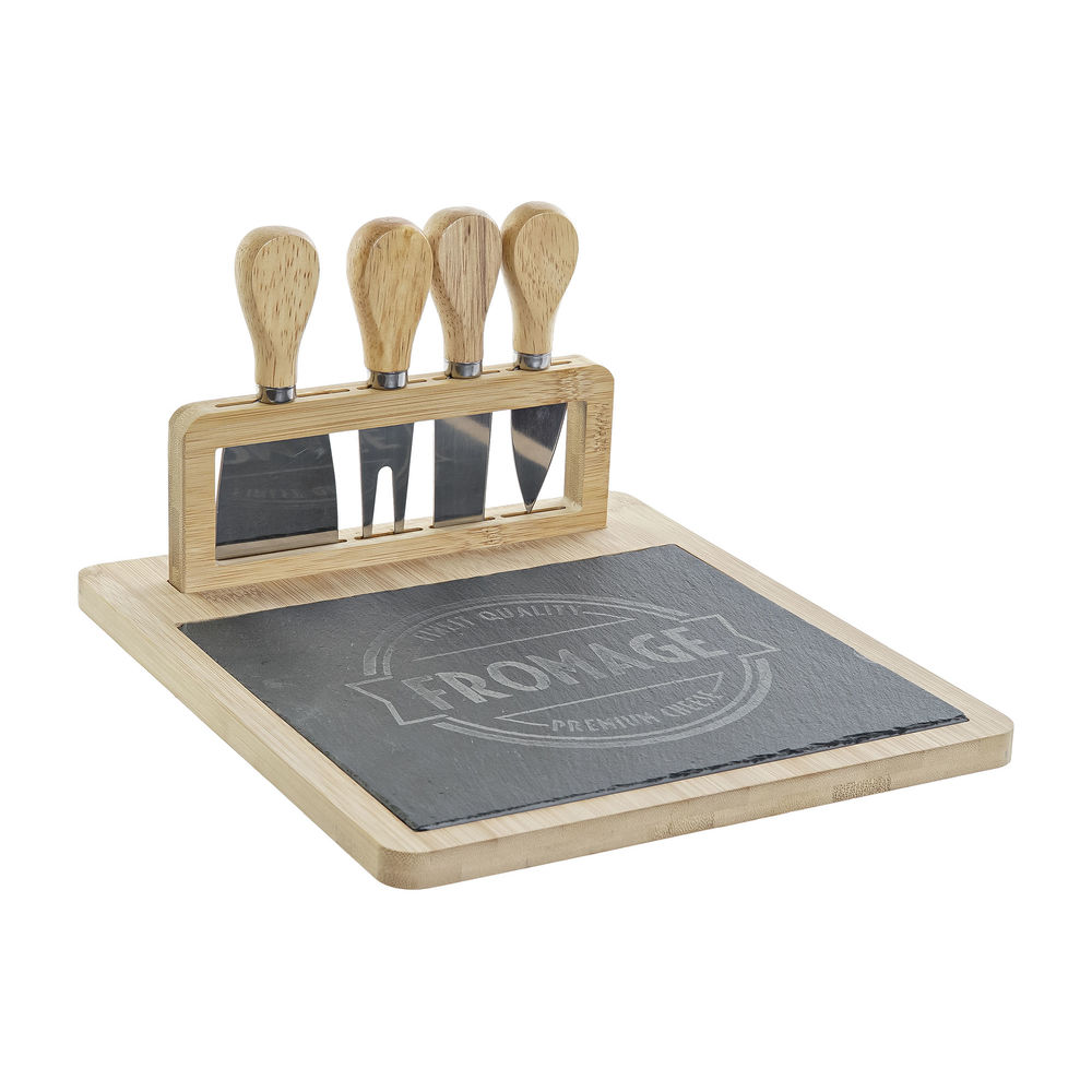 Skärbräda DKD Home Decor Svart Naturell Bambu Rostfritt stål Skiffer Rektangulär 23 x 26 x 14 cm