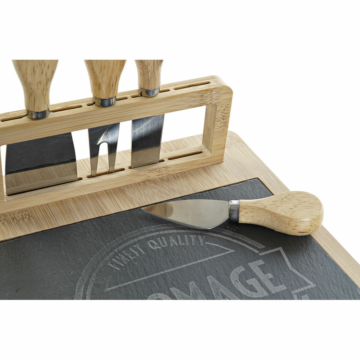Skärbräda DKD Home Decor Svart Naturell Bambu Rostfritt stål Skiffer Rektangulär 23 x 26 x 14 cm - 6
