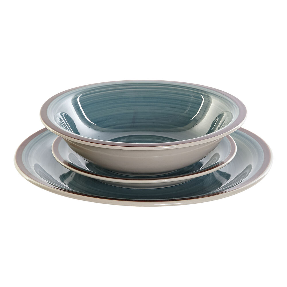 Matservis DKD Home Decor Blå Plast Stengods 18 Delar 26,5 x 26,5 x 3 cm - 2