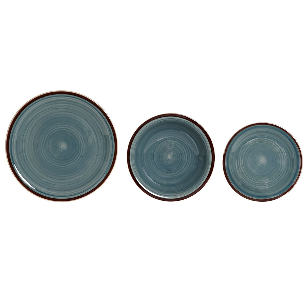 Matservis DKD Home Decor Blå Plast Stengods 18 Delar 26,5 x 26,5 x 3 cm