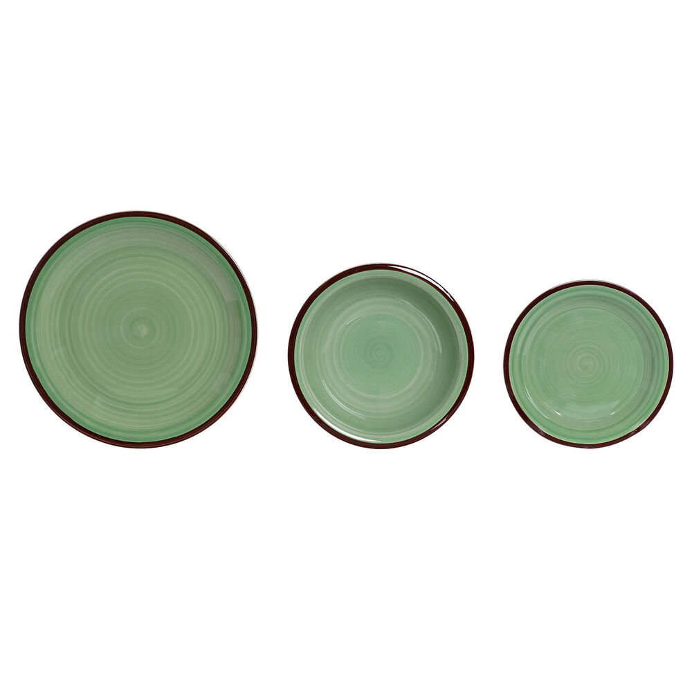 Matservis DKD Home Decor 26,5 x 26,5 x 3 cm Grön Plast Stengods 18 Delar