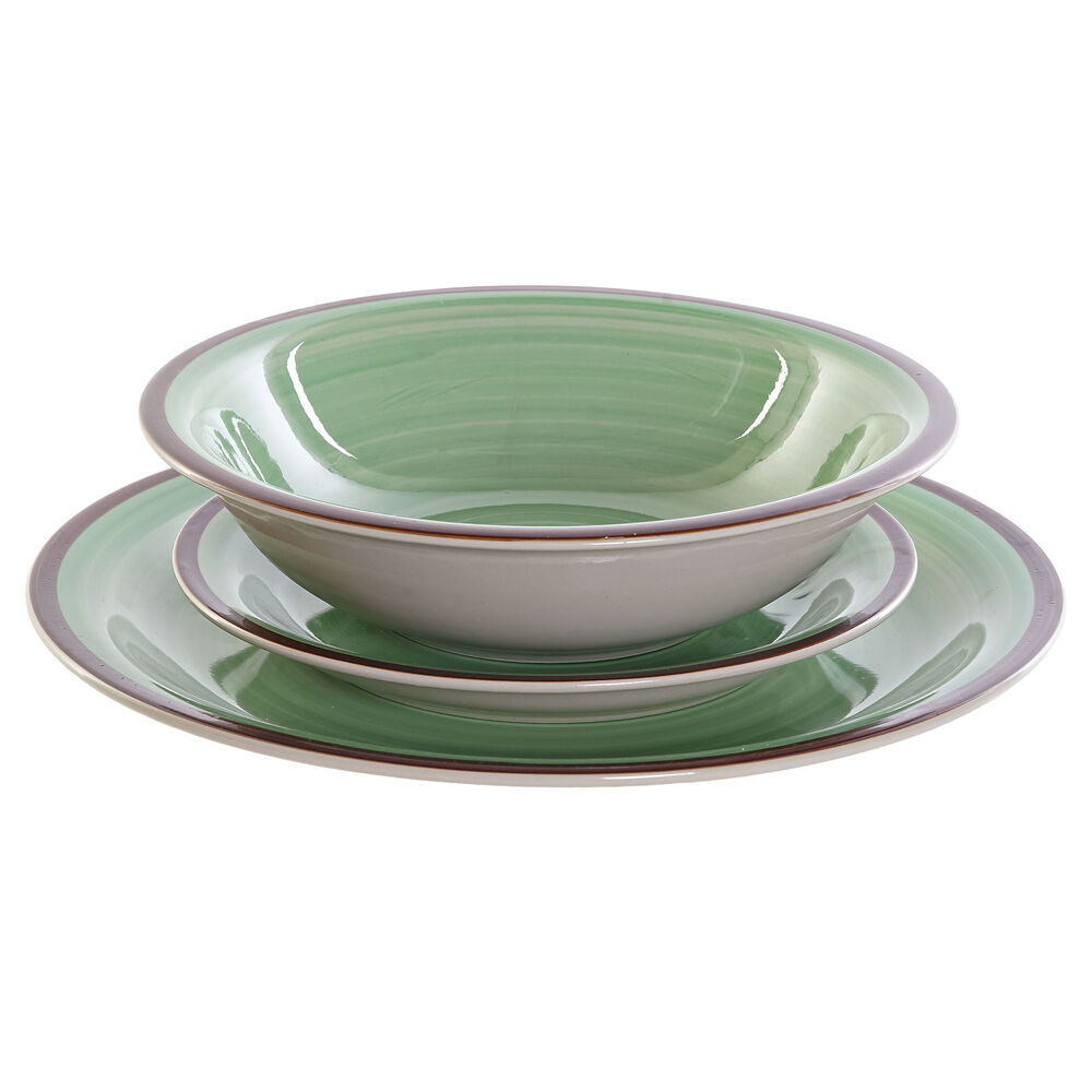Matservis DKD Home Decor 26,5 x 26,5 x 3 cm Grön Plast Stengods 18 Delar - 2