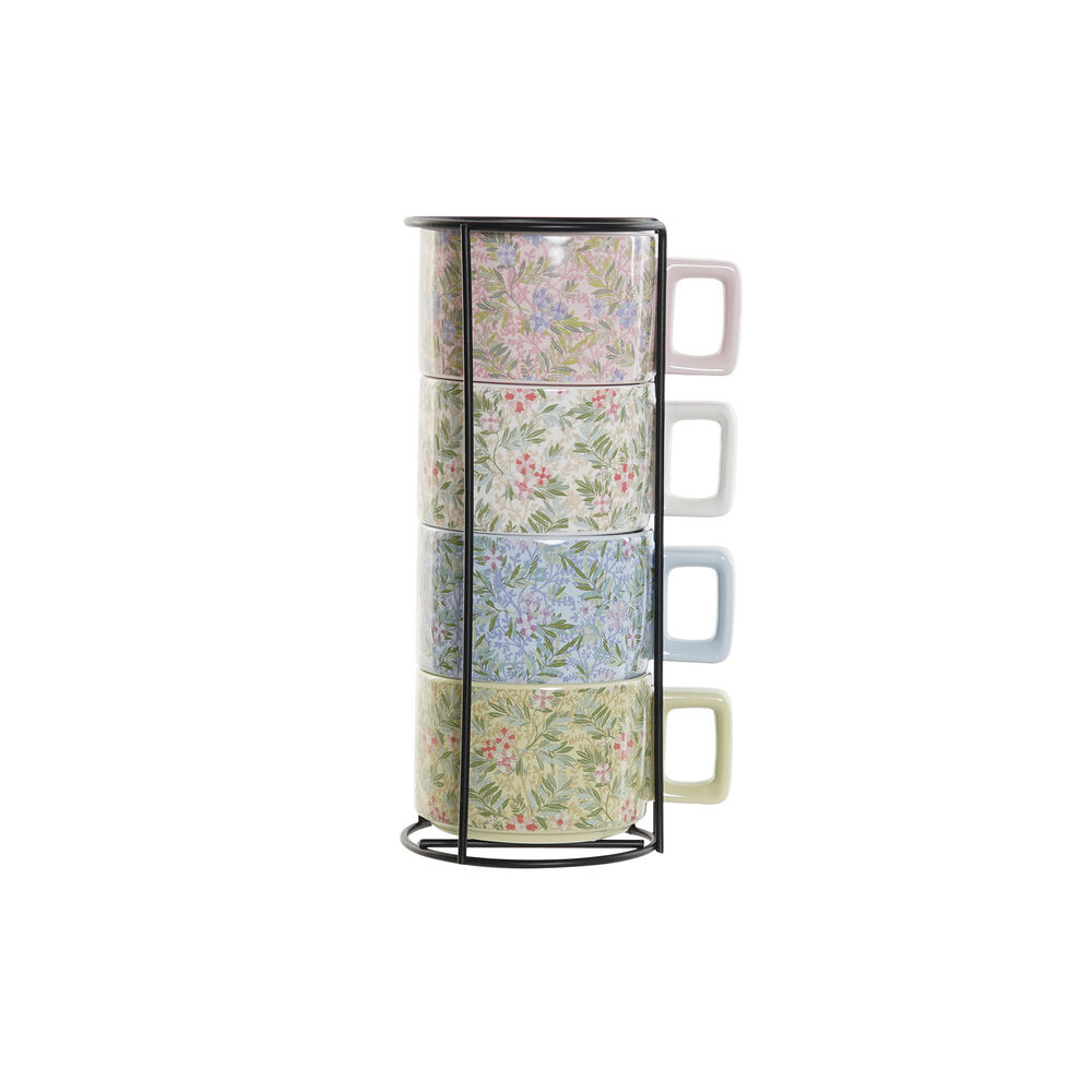 Set med kaffekoppar DKD Home Decor Blå Grön Rosa Metall Dolomite 260 ml (4 Delar) - 2