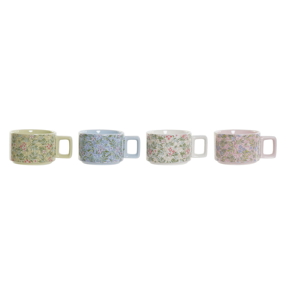 Set med kaffekoppar DKD Home Decor Blå Grön Rosa Metall Dolomite 260 ml (4 Delar)