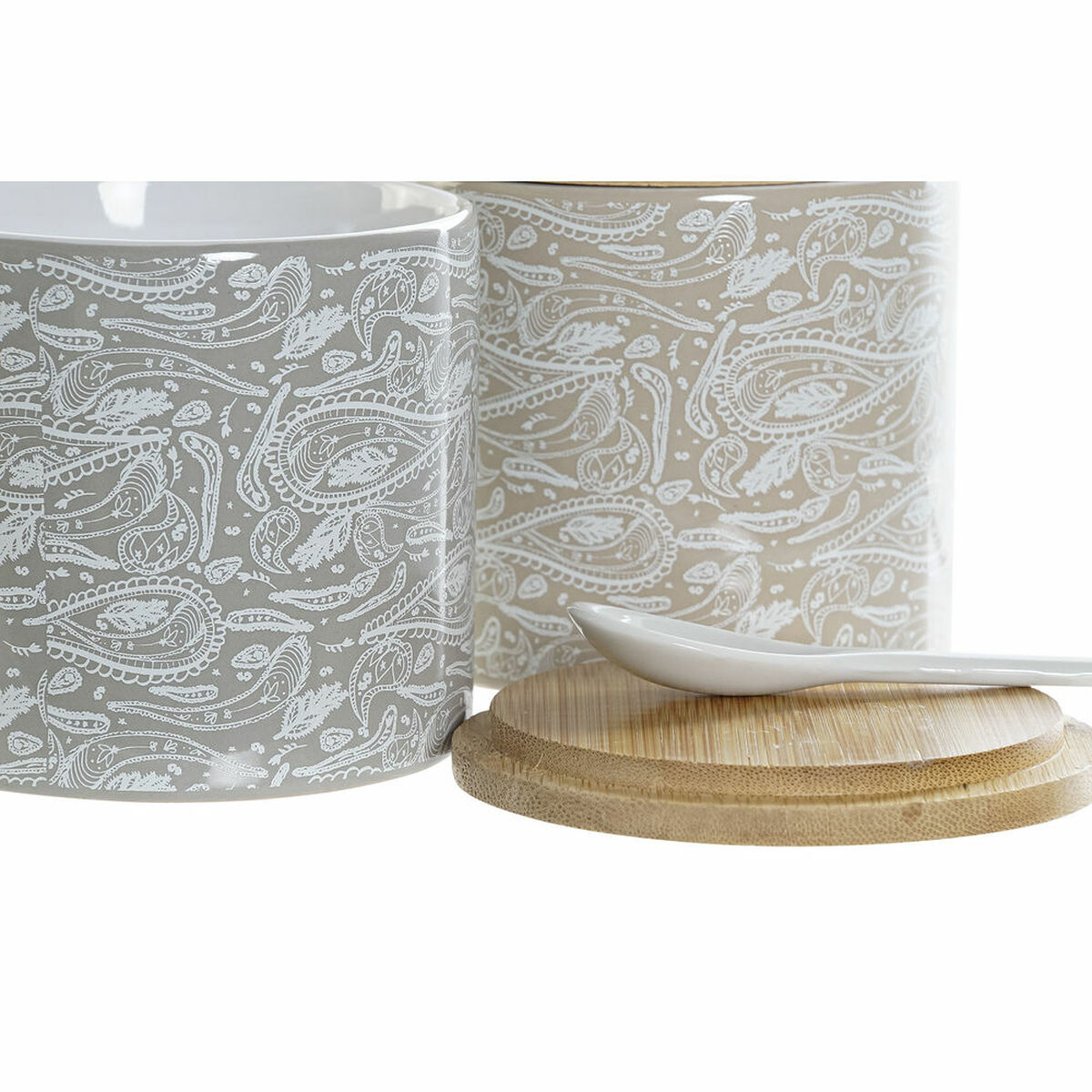 Sockerströare DKD Home Decor Beige Grå Naturell Bambu Stengods 4 Delar 9,5 x 9,5 x 9,5 cm - 9