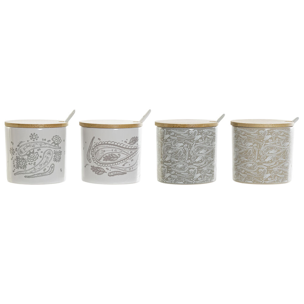 Sockerströare DKD Home Decor Beige Grå Naturell Bambu Stengods 4 Delar 9,5 x 9,5 x 9,5 cm - 4