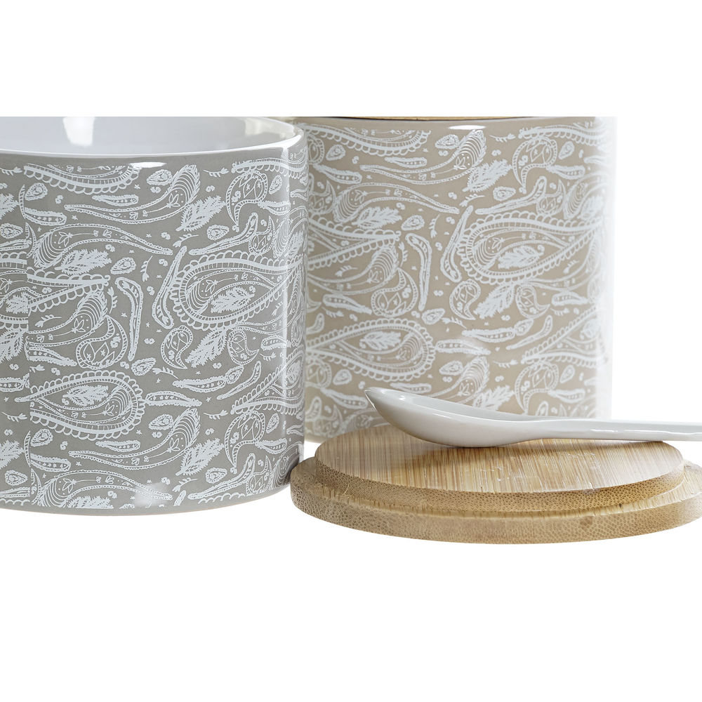 Sockerströare DKD Home Decor Beige Grå Naturell Bambu Stengods 4 Delar 9,5 x 9,5 x 9,5 cm - 6