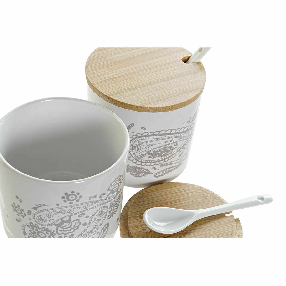 Sockerströare DKD Home Decor Beige Grå Naturell Bambu Stengods 4 Delar 9,5 x 9,5 x 9,5 cm - 8
