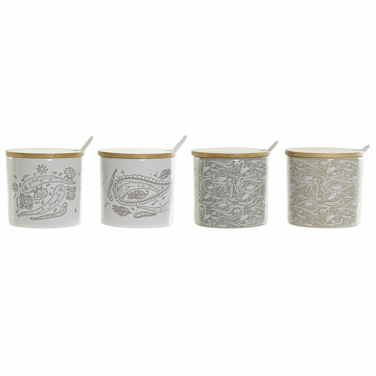 Sockerströare DKD Home Decor Beige Grå Naturell Bambu Stengods 4 Delar 9,5 x 9,5 x 9,5 cm - 7