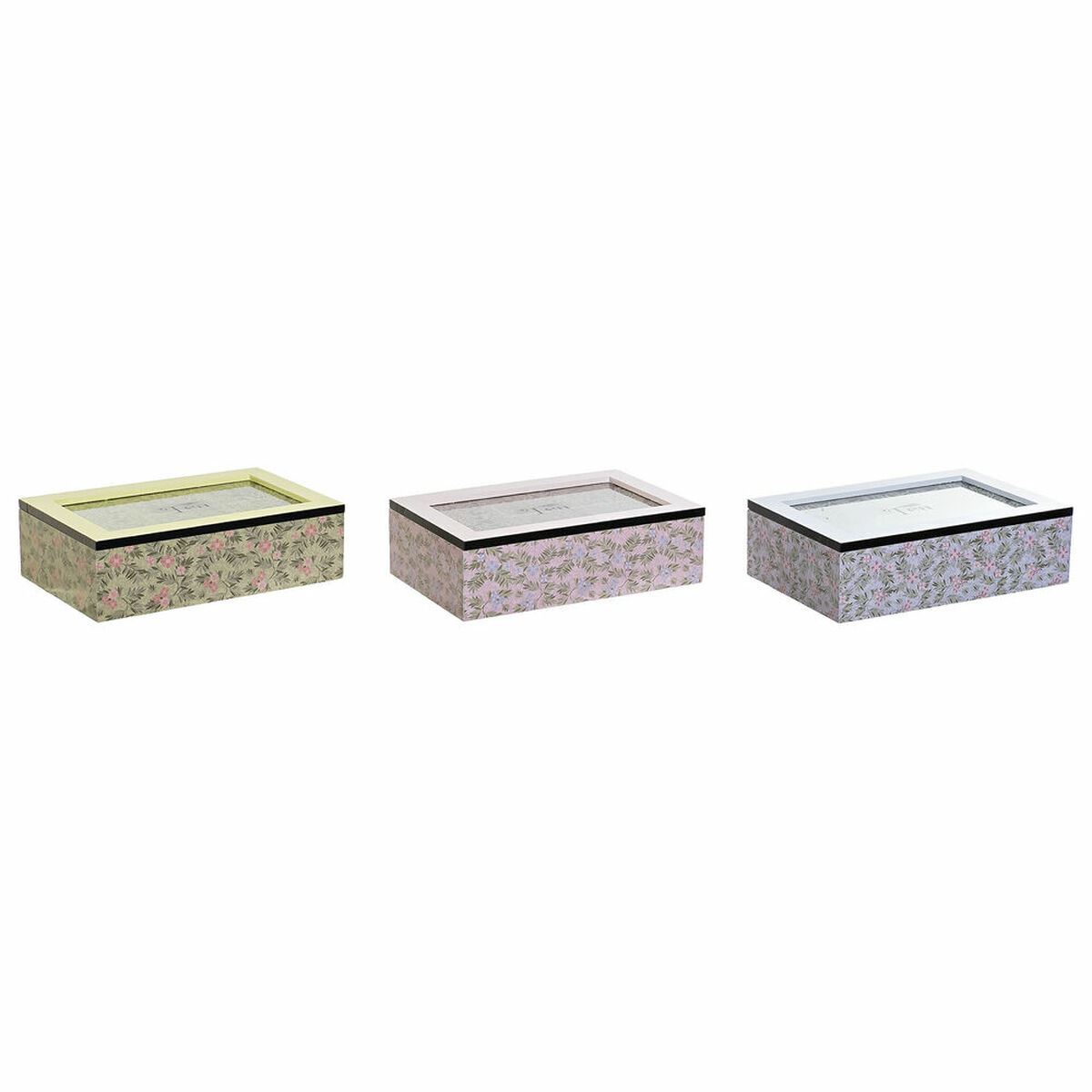 Låda för örtte DKD Home Decor Trä Glas Trä MDF 3 Delar Blå Grön Rosa 23 x 15 x 7 cm - 3