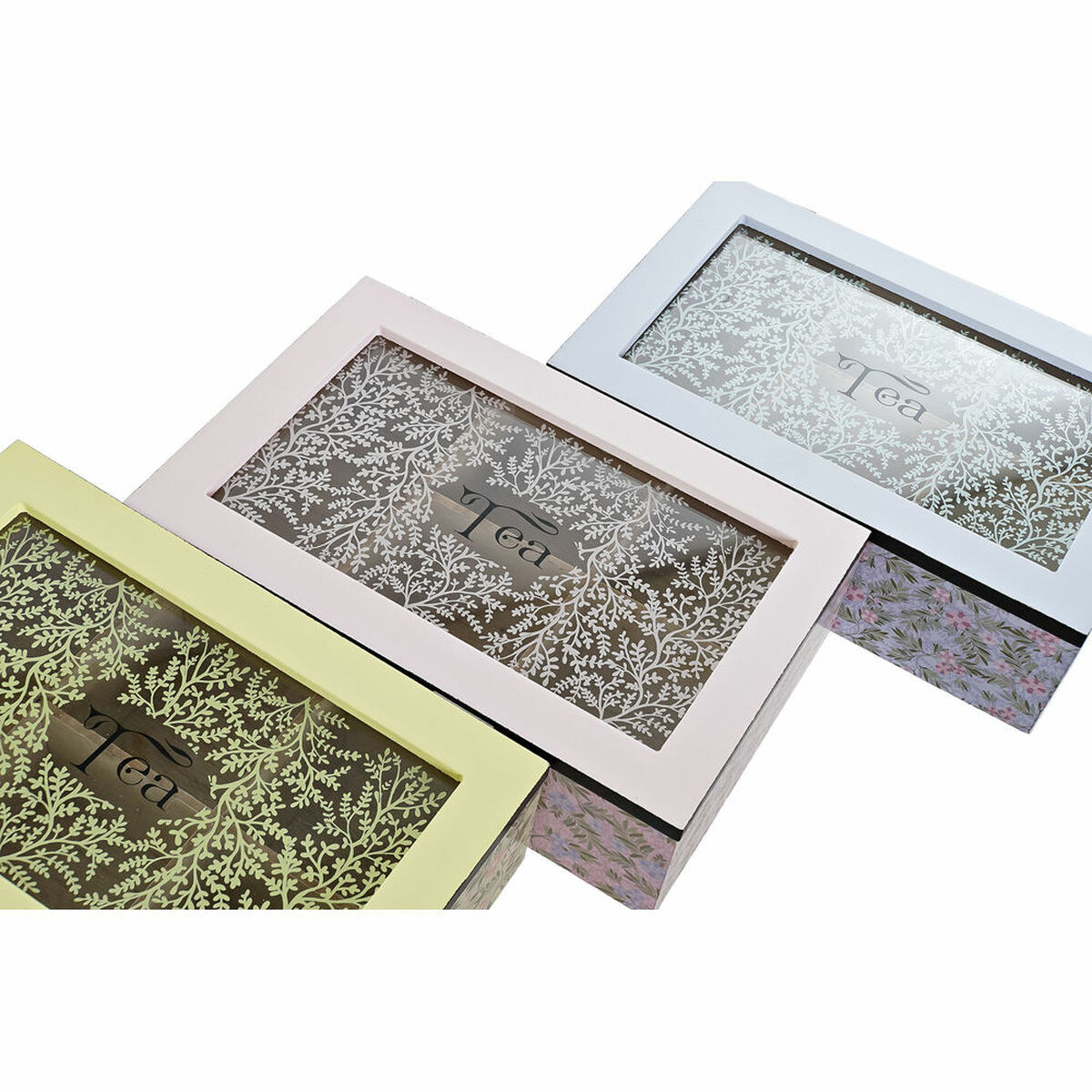 Låda för örtte DKD Home Decor Trä Glas Trä MDF 3 Delar Blå Grön Rosa 23 x 15 x 7 cm - 4
