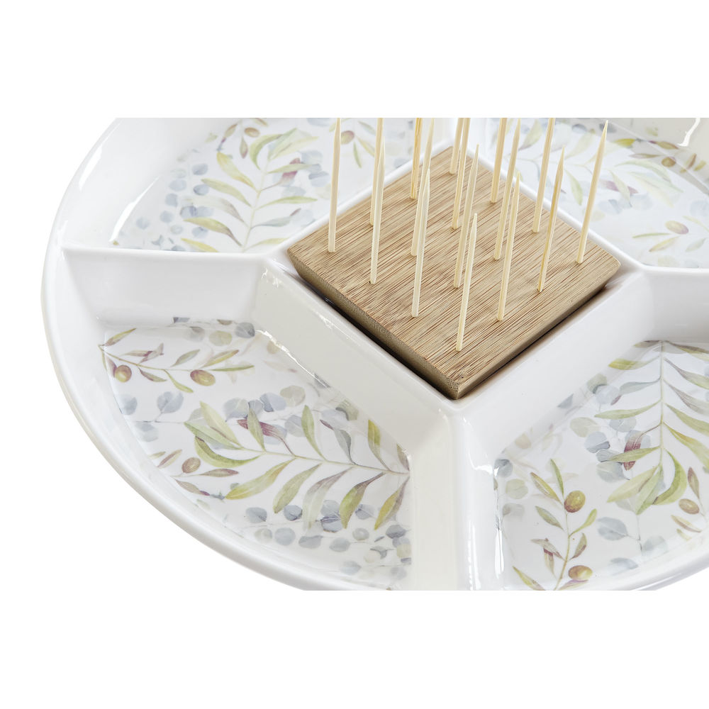 Snacksbricka DKD Home Decor Multicolour Naturell Bambu Plast Stengods Cottage 23,5 x 23,5 x 7 cm - 2