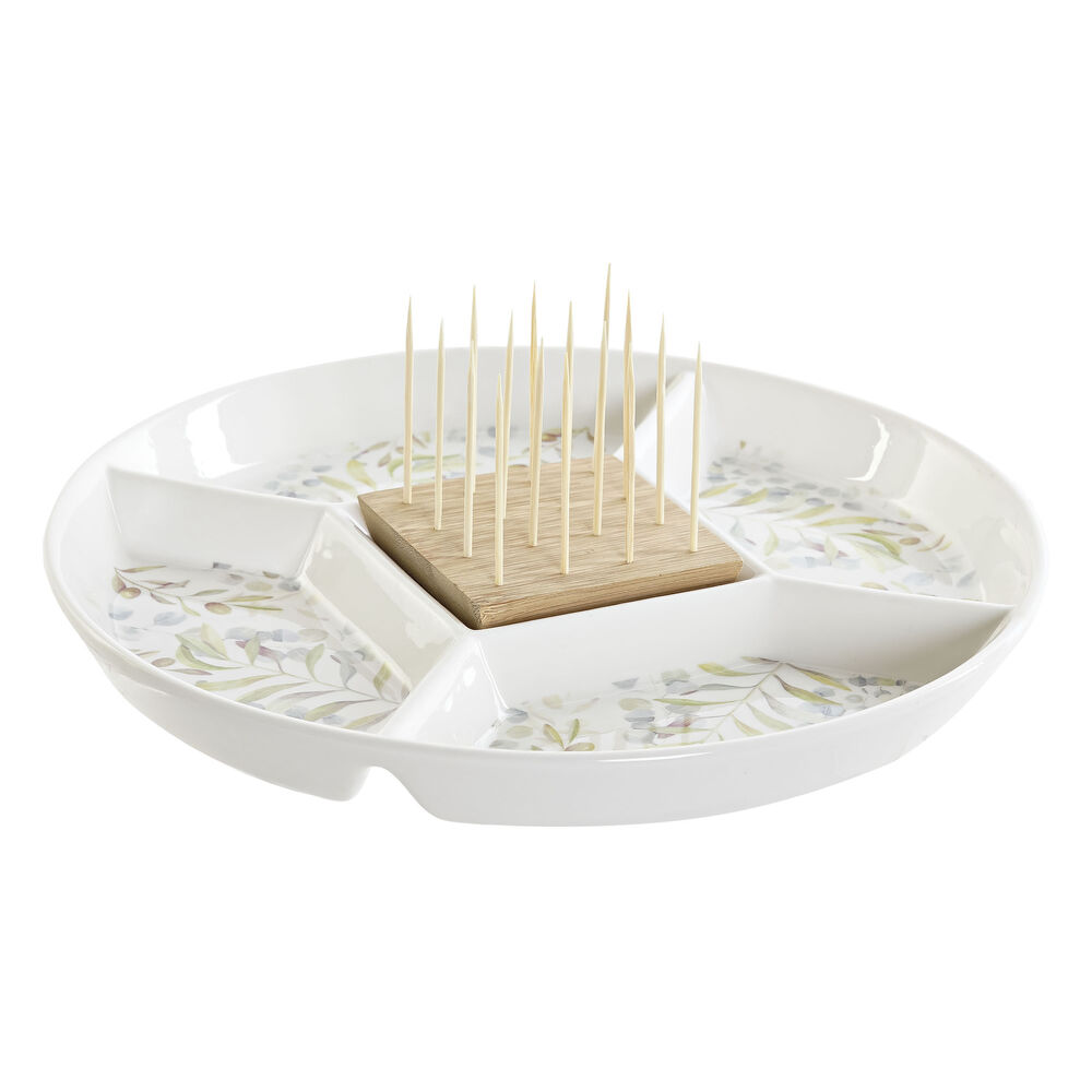 Snacksbricka DKD Home Decor Multicolour Naturell Bambu Plast Stengods Cottage 23,5 x 23,5 x 7 cm