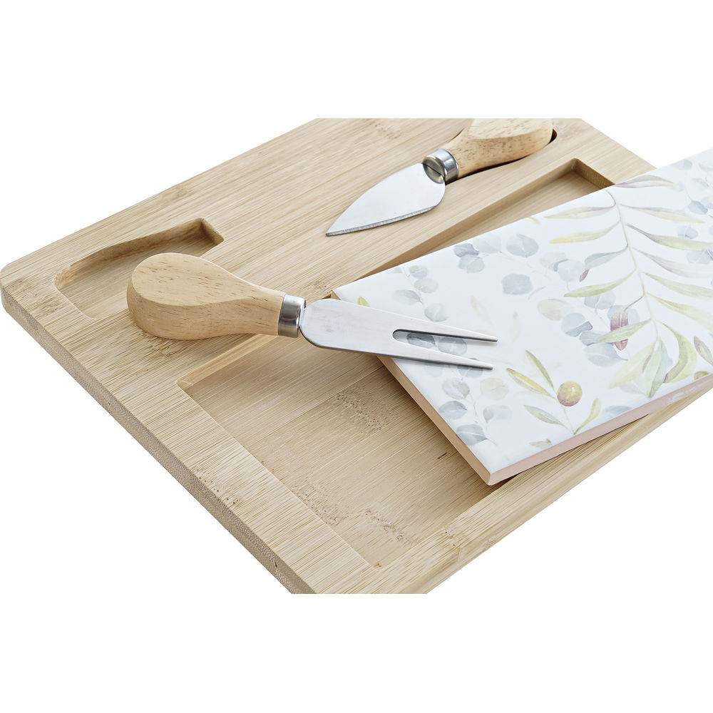 Tilltuggsset DKD Home Decor Multicolour Naturell Bambu Plast Stengods 24,5 x 20 x 1,2 cm (4 pcs) - 2