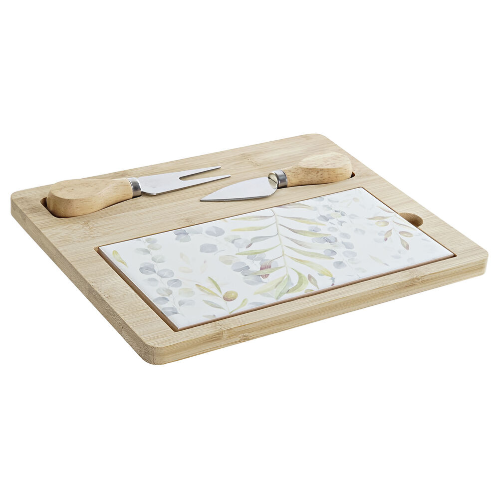 Tilltuggsset DKD Home Decor Multicolour Naturell Bambu Plast Stengods 24,5 x 20 x 1,2 cm (4 pcs)