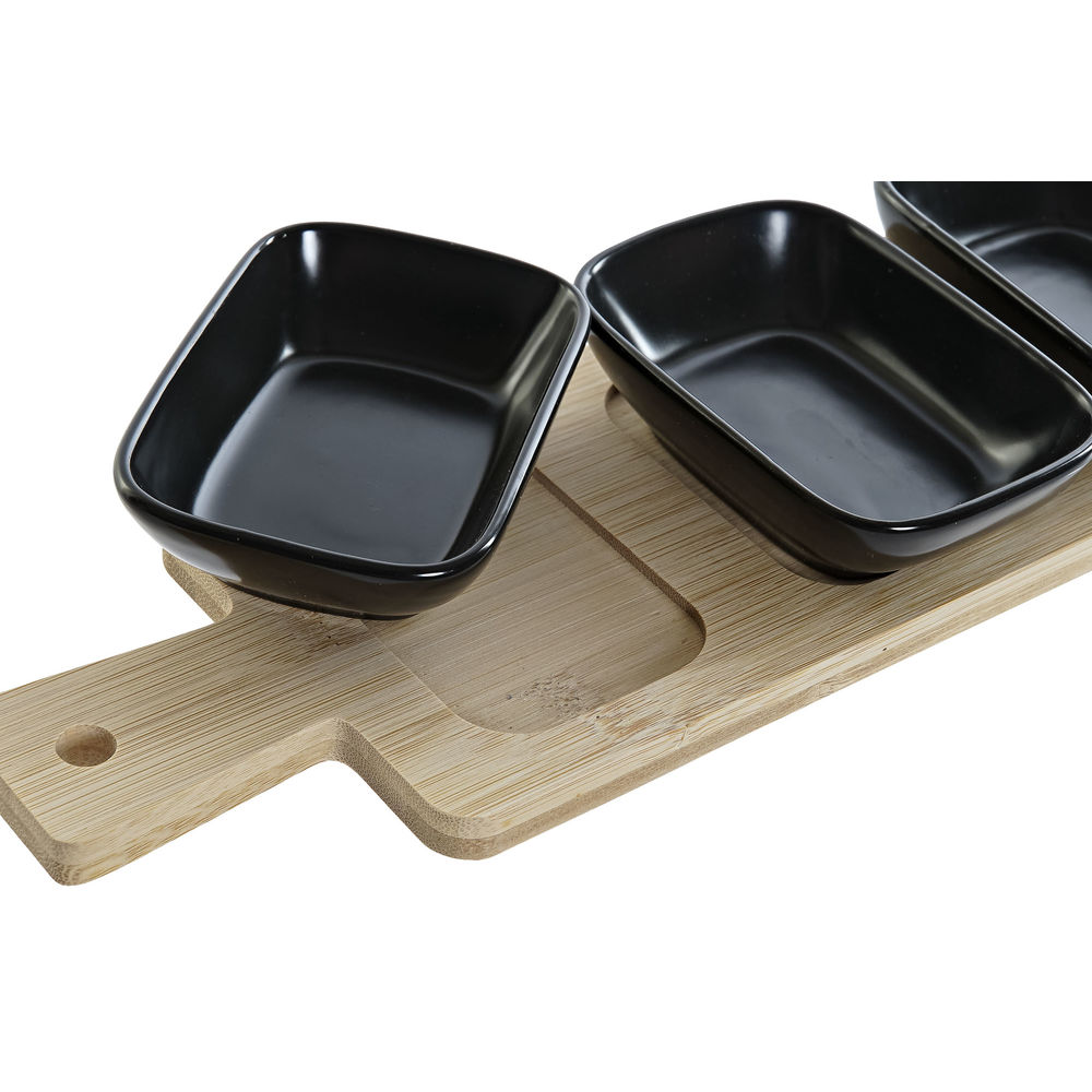 Tilltuggsset DKD Home Decor Svart Naturell Bambu Plast Stengods Cottage 4 Delar 28 x 10 x 1 cm (4 pcs) - 2