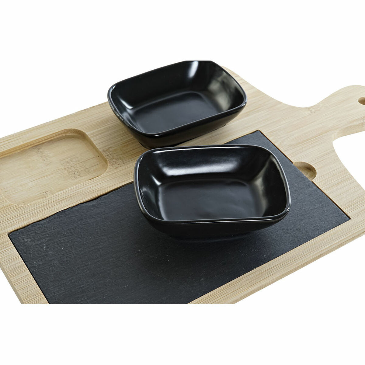 Tilltuggsset DKD Home Decor Svart Naturell Bambu Plast Stengods Skiffer 33 x 19,7 x 3,5 cm (4 pcs) - 5