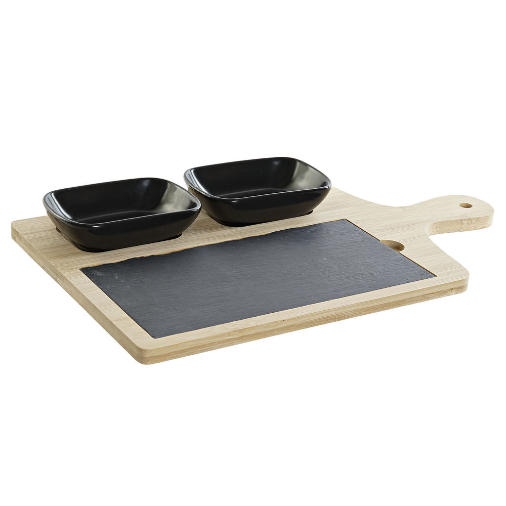 Tilltuggsset DKD Home Decor Svart Naturell Bambu Plast Stengods Skiffer 33 x 19,7 x 3,5 cm (4 pcs) - 2