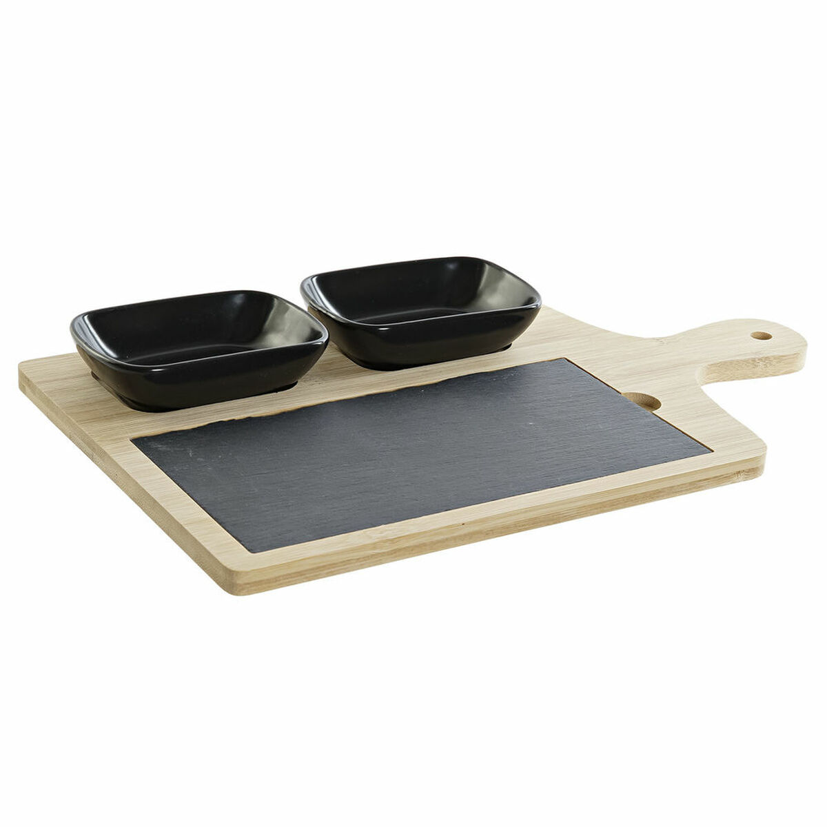 Tilltuggsset DKD Home Decor Svart Naturell Bambu Plast Stengods Skiffer 33 x 19,7 x 3,5 cm (4 pcs) - 6