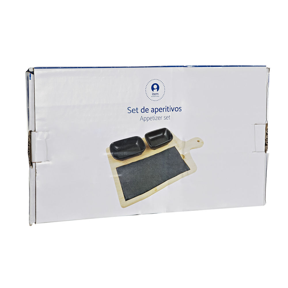 Tilltuggsset DKD Home Decor Svart Naturell Bambu Plast Stengods Skiffer 33 x 19,7 x 3,5 cm (4 pcs) - 3