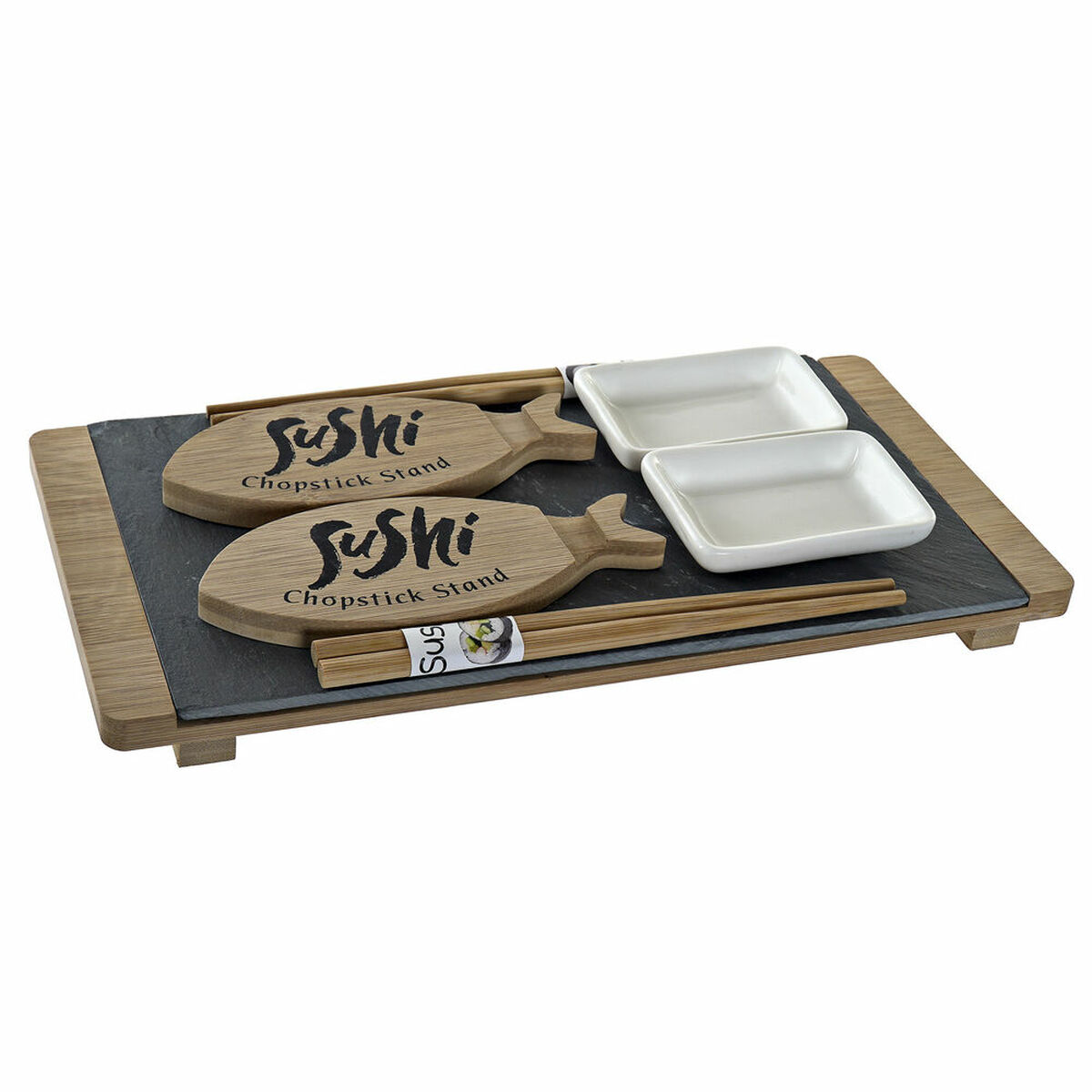 Sushiset DKD Home Decor Svart Naturell Keramik Bambu Plast Skiffer Orientalisk 30 x 15 x 4 cm (9 Delar) - 7