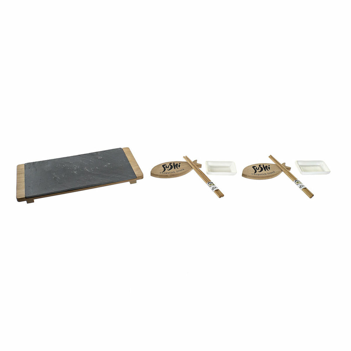 Sushiset DKD Home Decor Svart Naturell Keramik Bambu Plast Skiffer Orientalisk 30 x 15 x 4 cm (9 Delar) - 8